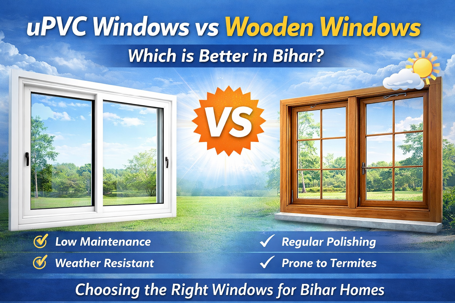 Read more about the article uPVC Windows vs Wooden Windows – Which is Better in Bihar? (Complete Guide 2026)
